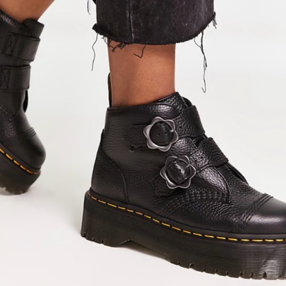 Dr. Martens Devon Flower Quad Platform Boots In Black Size 7 Grunge 90s Chunky - Picture 1 of 14